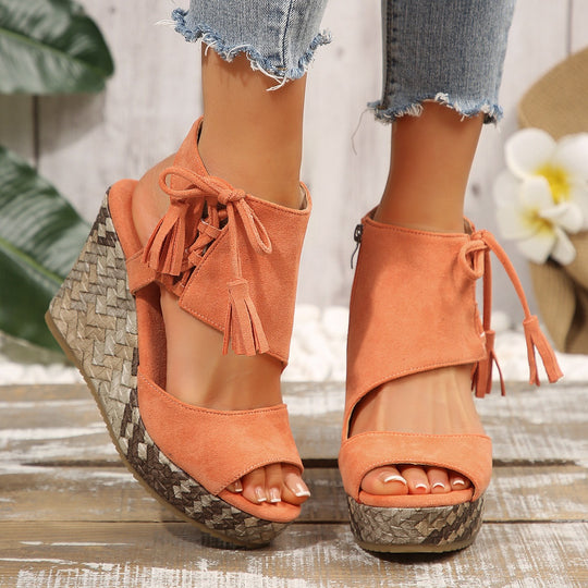 Damen Wedge-Sandalen mit modischem Fransen-Detail EB