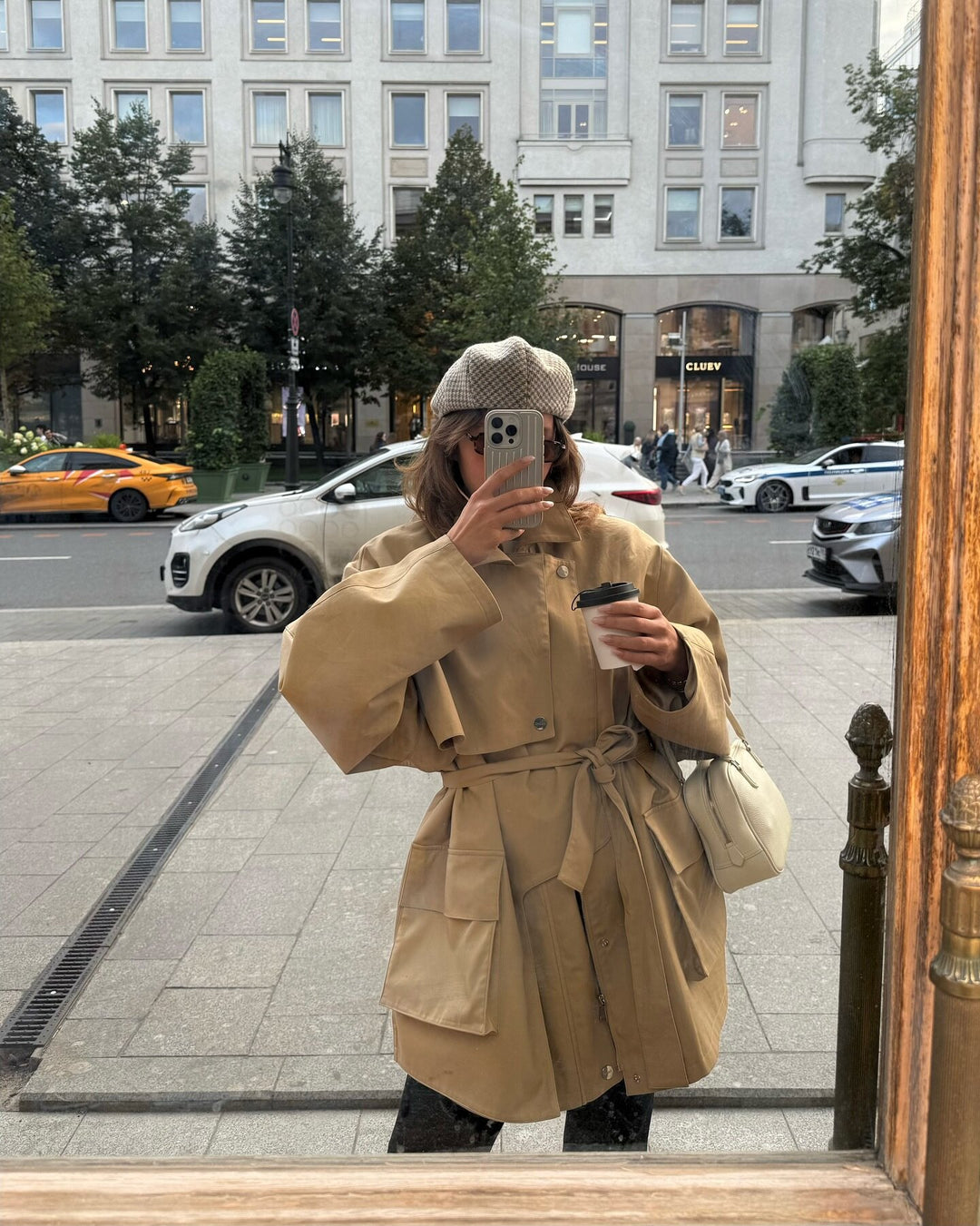 Damen Oversized Utility-Jacke mit Gürtel und großen Taschen EB