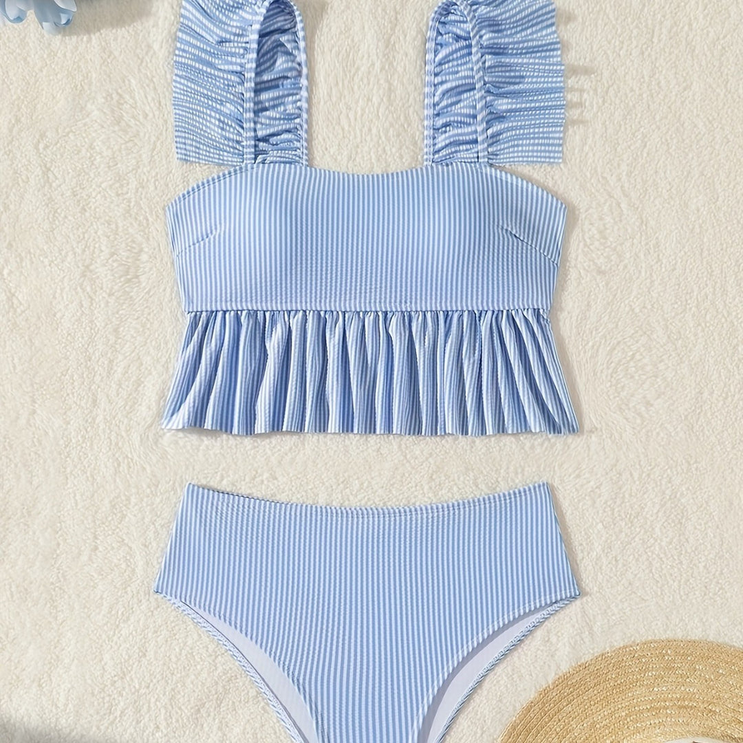 Damen Bandeau-Bikini mit Rüschen und hohem Bund EB