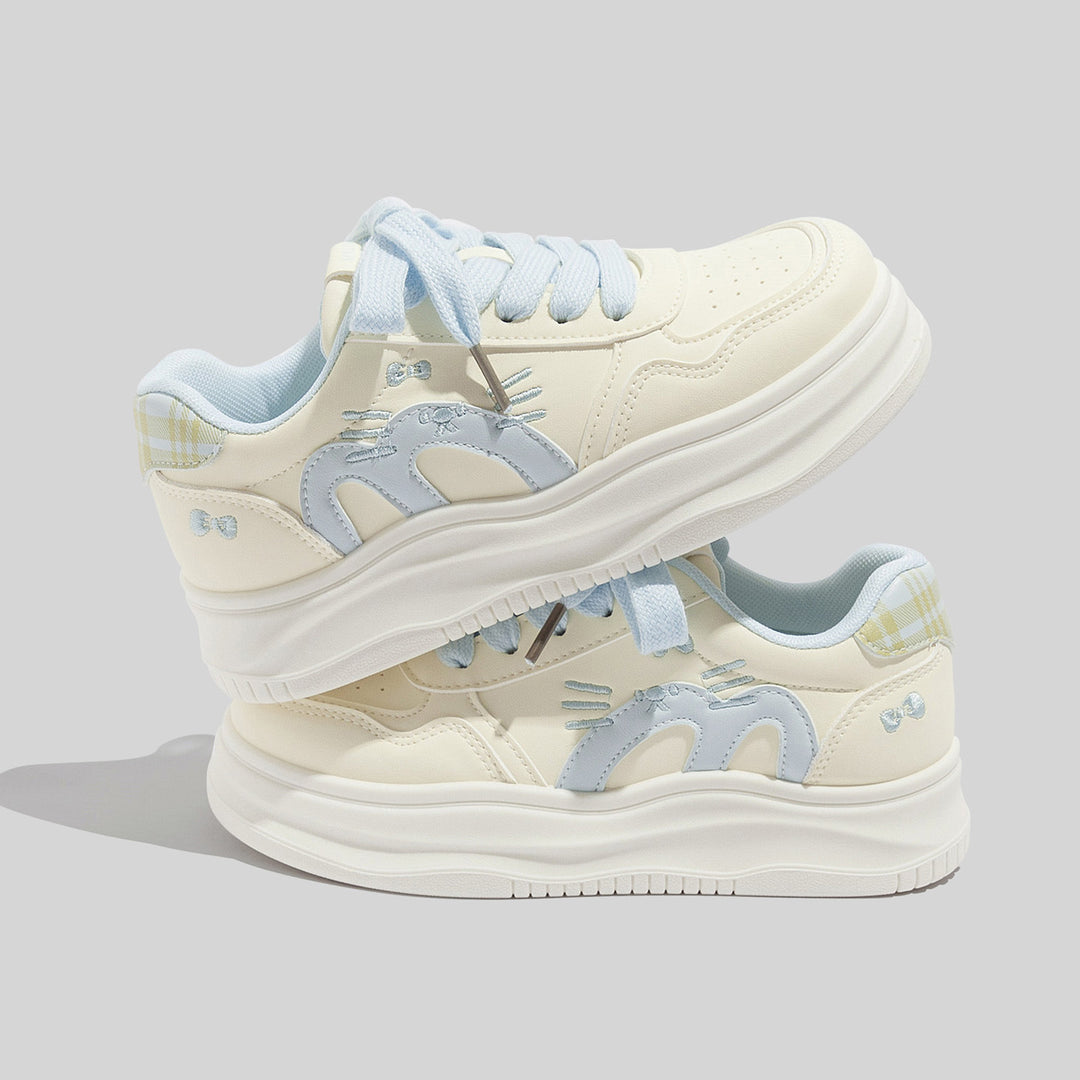 Damen Sportliche Sneakers mit verspieltem Katzenmotiv und weichem Innenfutter EB