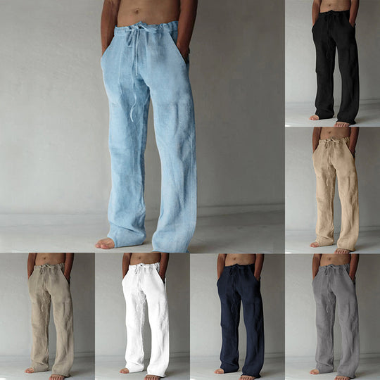 Herren nan lockere Leinenhose mit weitem Bein und Kordelzugbund EB