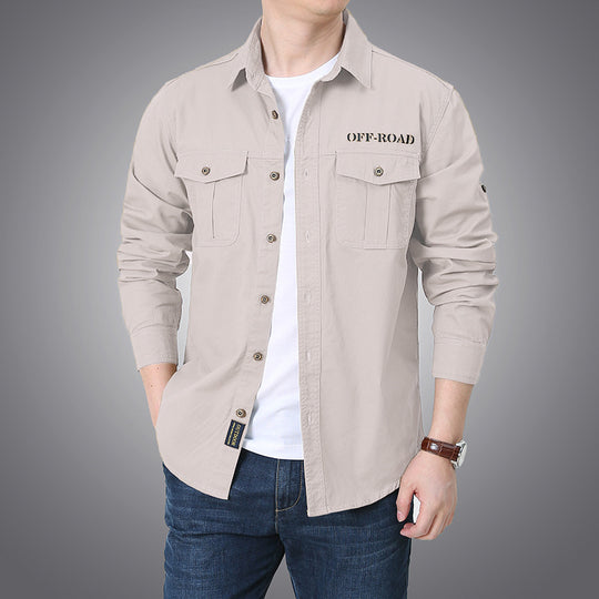 Herren nan langärmeliges Workwear-Hemd mit Druckknopf-Brusttaschen und aufrollbaren Ärmeln EB