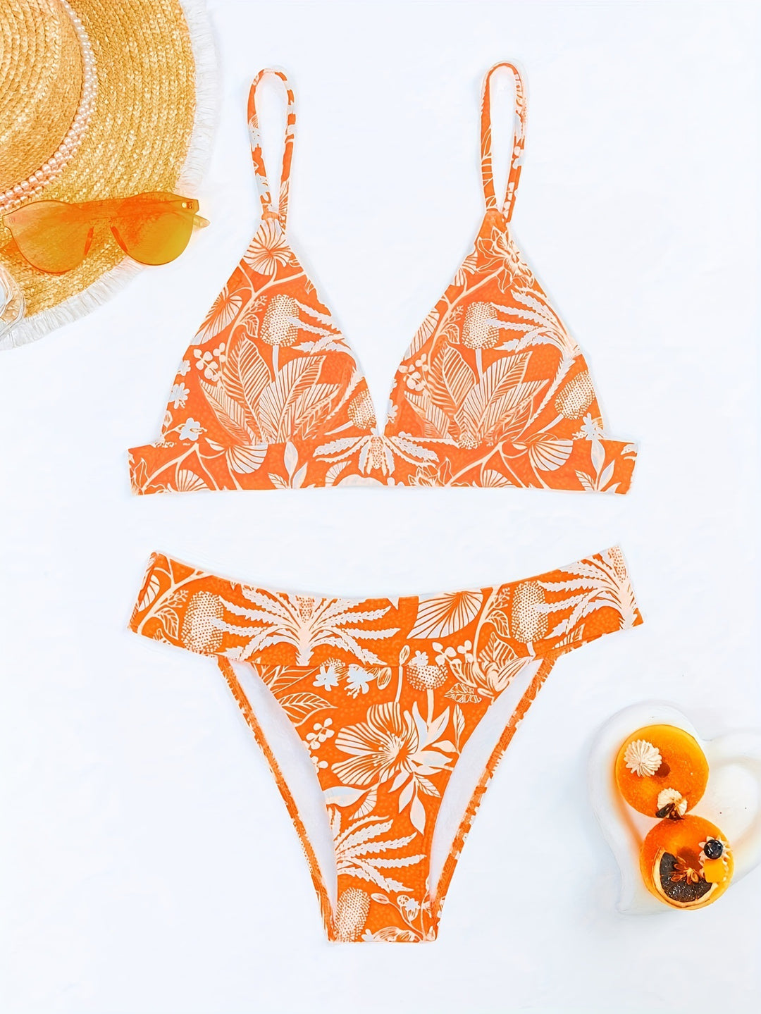 Damen Triangel-Bikini mit floralen Mustern und verstellbaren Trägern EB