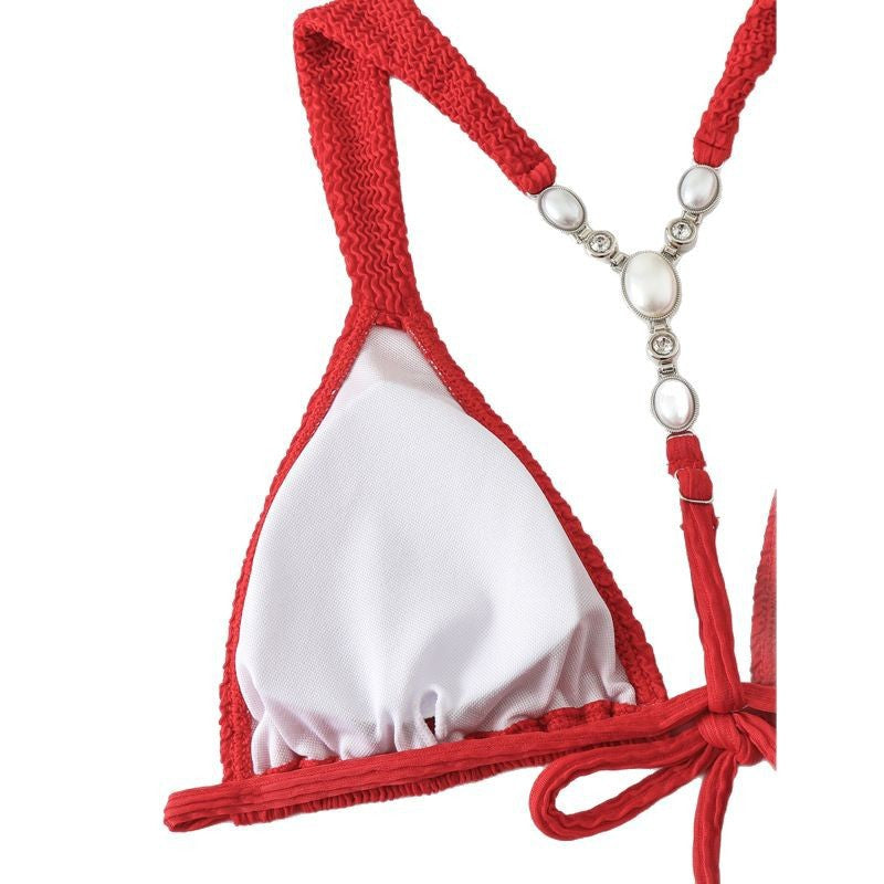 Damen Triangelbikini mit raffinierten Knoten und hochwertigem Häkel-Design EB