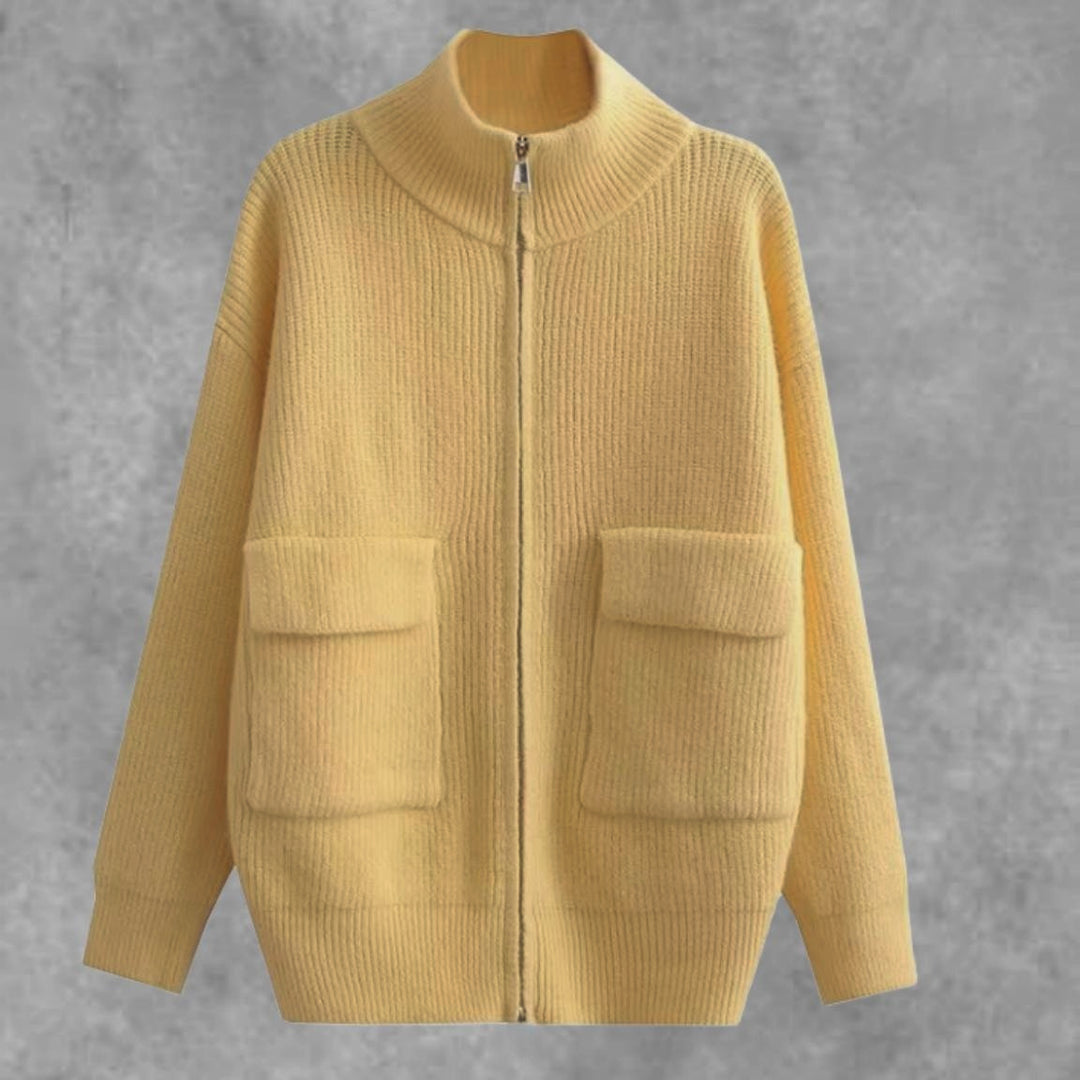Damen Übergangsstrickjacke mit breitem Reißverschluss und praktischen Taschen EB