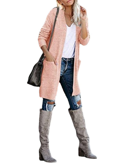 Damen Lange Strickjacke mit offenem Schnitt und lässigem Design EB