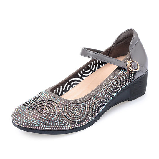 Damen Modische und funkelnde Ballerinas mit verstellbarem Riemen und rutschfester Sohle EB