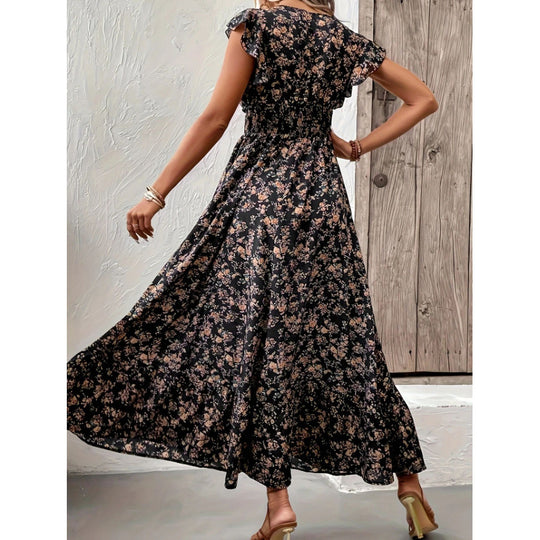 Damen Maxikleid mit floralem Design und voluminösen Ärmeln EB