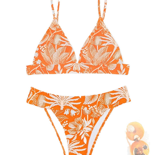 Damen Triangel-Bikini mit floralen Mustern und verstellbaren Trägern EB