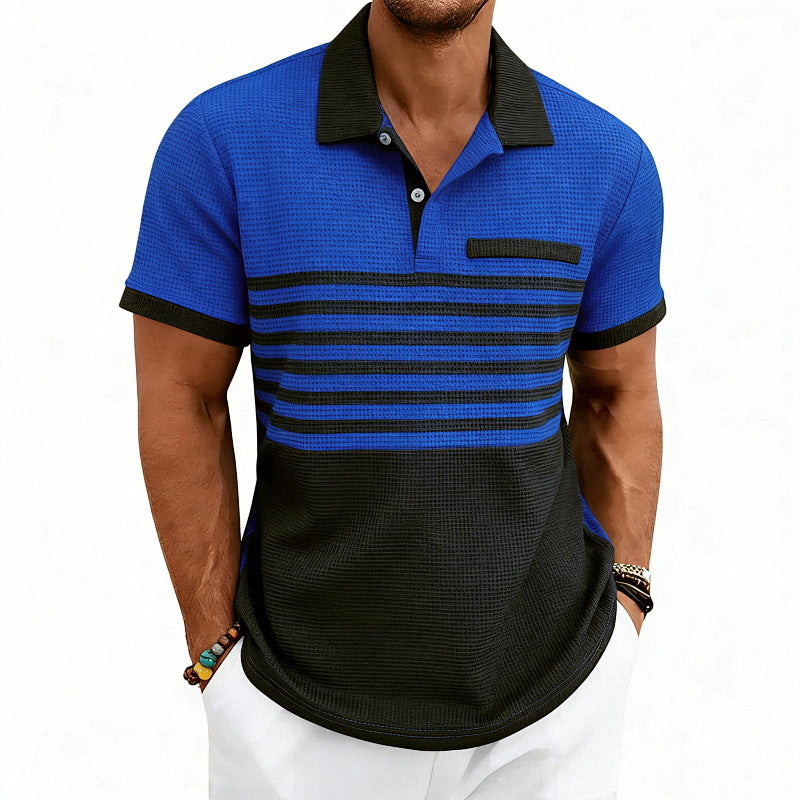 Herren nan Jacquard-Polo mit Blockstreifen, Brustblende und Baumwollmix EB