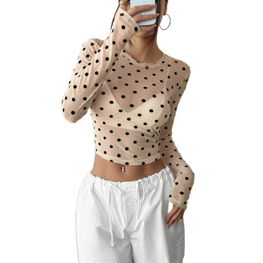 Damen Transparente Langarmbluse mit Punkten EB