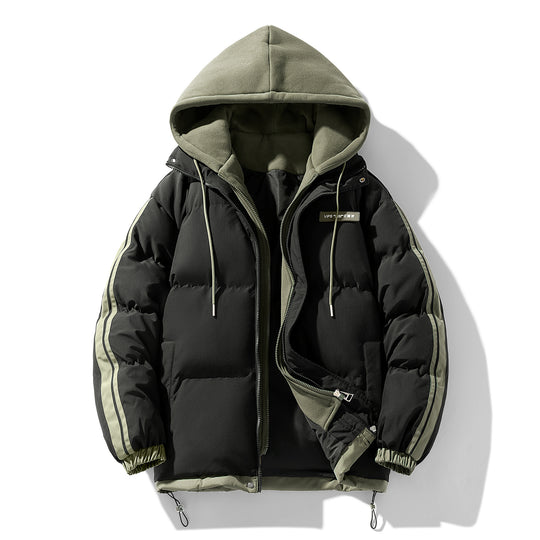 Herren wattierter Parka-Hybrid mit innenliegendem Hoodie, seitlichen Streifen und Zwei-Wege-Reißverschluss EB