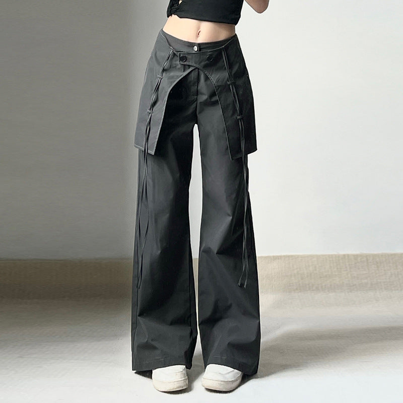 Damen stylische Utility-Hose mit weitem Schnitt und verstellbaren Binde-Details EB