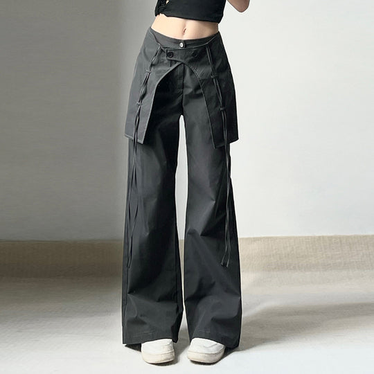 Damen stylische Utility-Hose mit weitem Schnitt und verstellbaren Binde-Details EB
