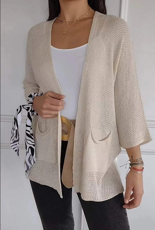 Damen lässige Strickjacke mit offener Vorderseite und praktischen Taschen EB