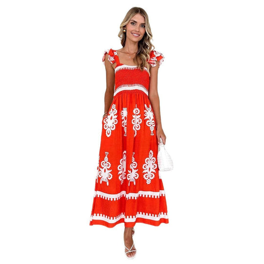 Damen Maxikleid mit verspieltem Rüschendesign und floralem Print EB