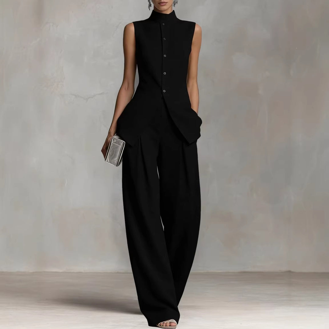 Damen Eleganter suit mit hochgeschlossenem Kragen und weitem Bein EB