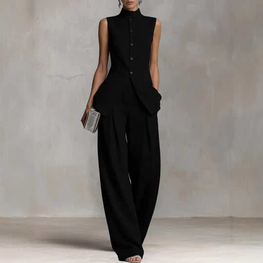 Damen Eleganter suit mit hochgeschlossenem Kragen und weitem Bein EB