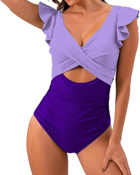 Damen Floral Badeanzug mit schmeichelnder Raffung EB