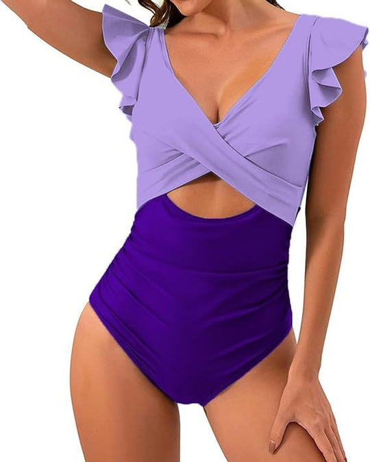 Damen Floral Badeanzug mit schmeichelnder Raffung EB