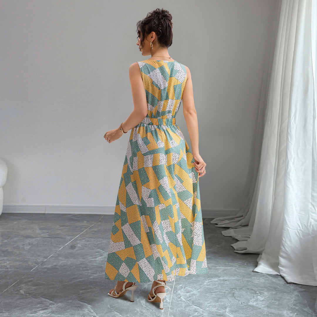 Damen Maxikleid mit geometrischem Design und tailliertem Schnitt EB