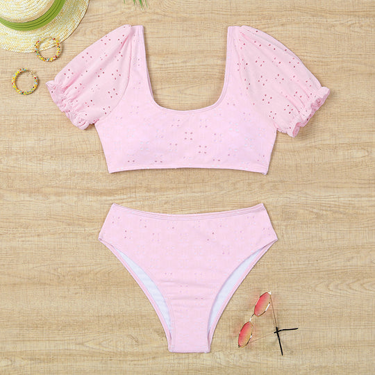 Damen Bikiniset mit Puffärmeln und floralen Details EB