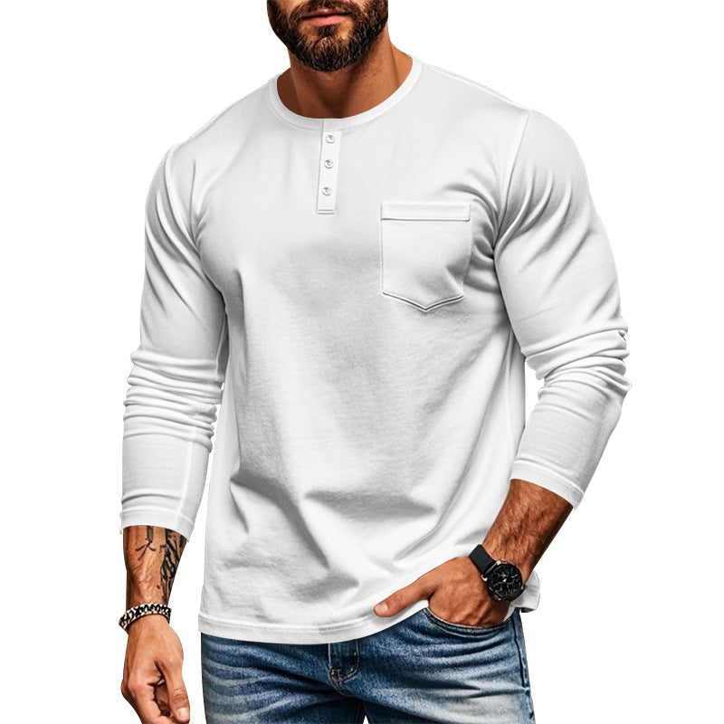 Herren Langarm-Henley-Shirt mit strukturierter Oberfläche und praktischer Brusttasche EB