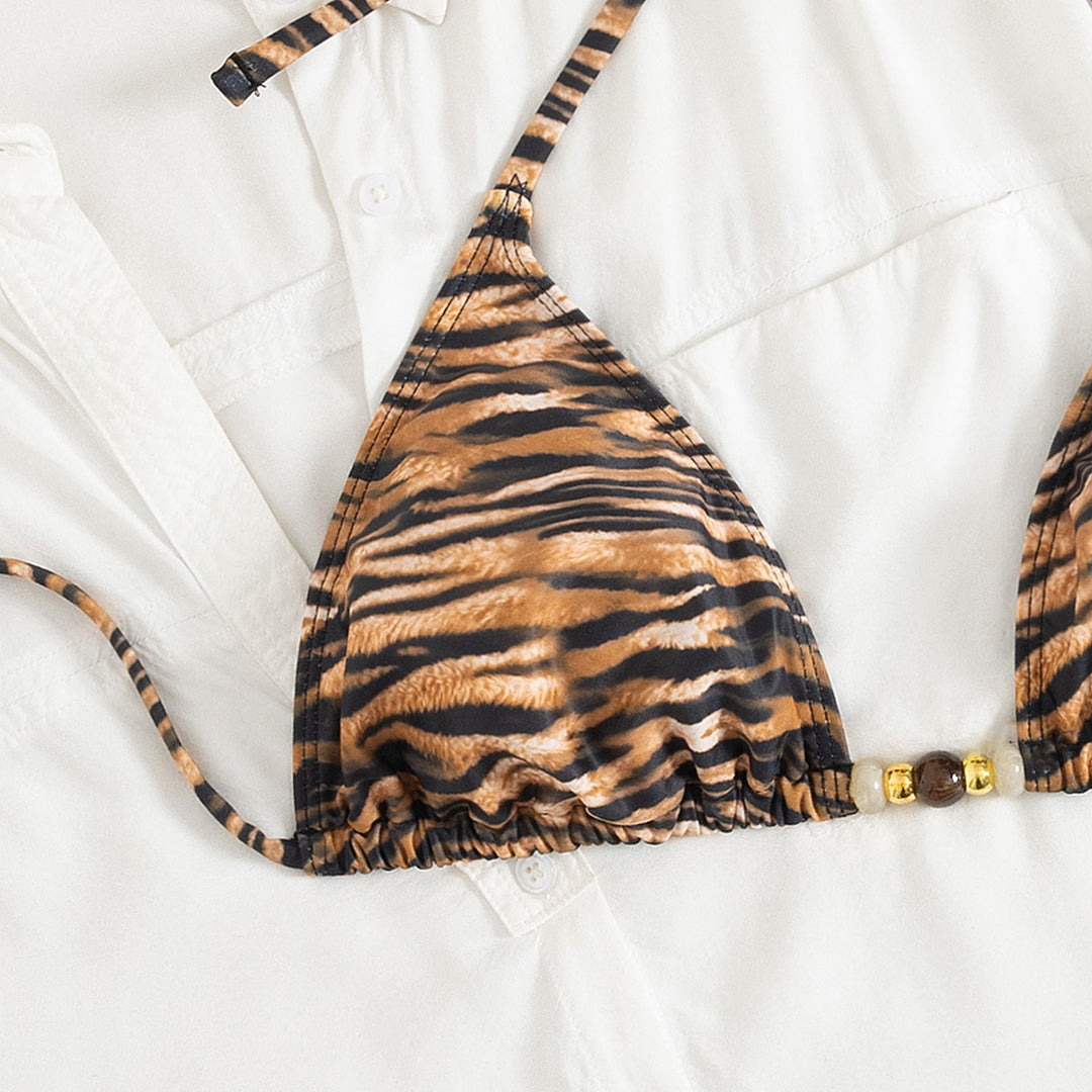 Damen Triangel-Bikini mit raffinierten Tierdruck-Details EB