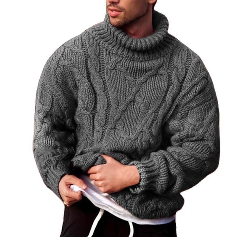 Herren Strickpullover mit hohem Kragen und strukturiertem Zopfmuster EB