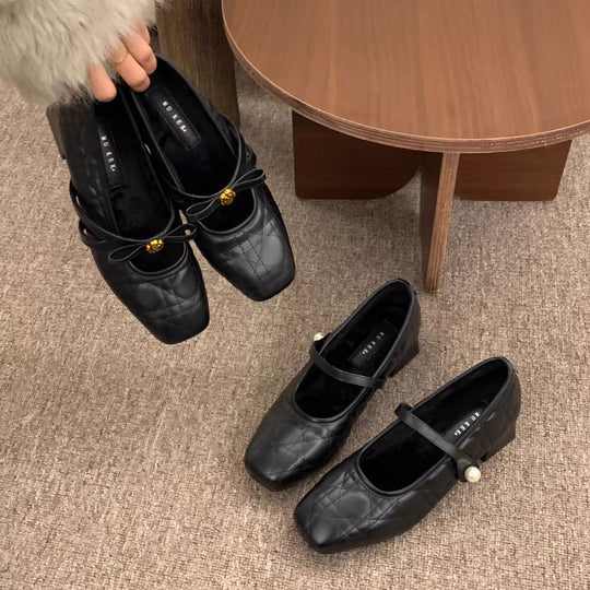 Damen elegante Mid-Heel Ballerinas mit dekorativen Riemen EB