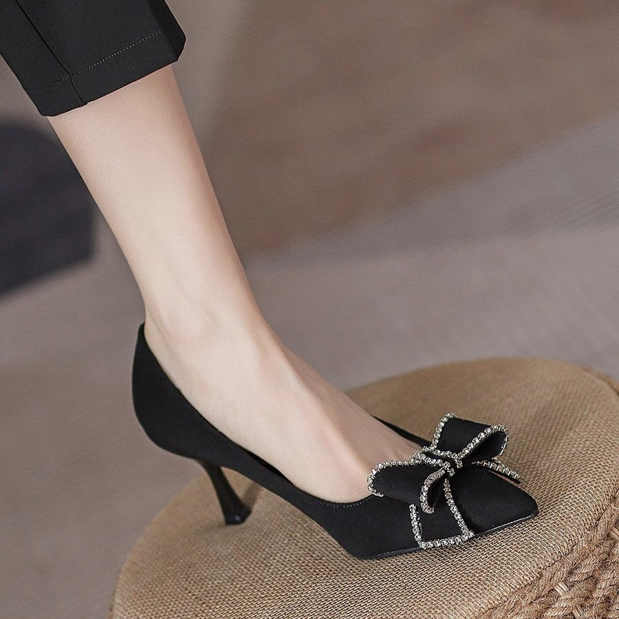 Damen elegante Stiletto-Pumps mit funkelnder Schleifenverzierung EB