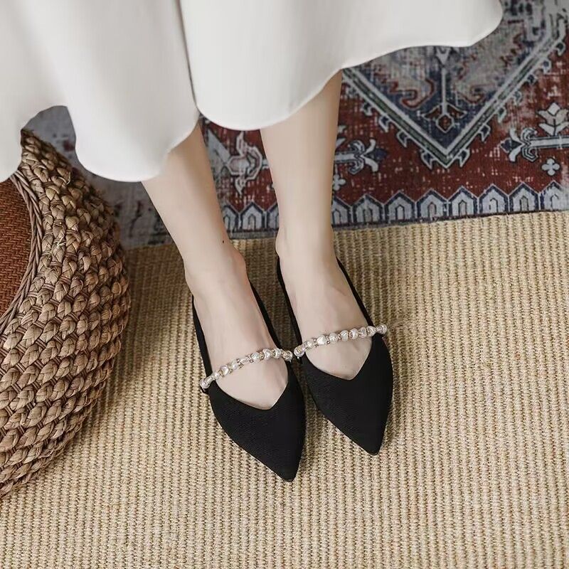 Damen elegante Ballerinas mit Perlenschmuck EB