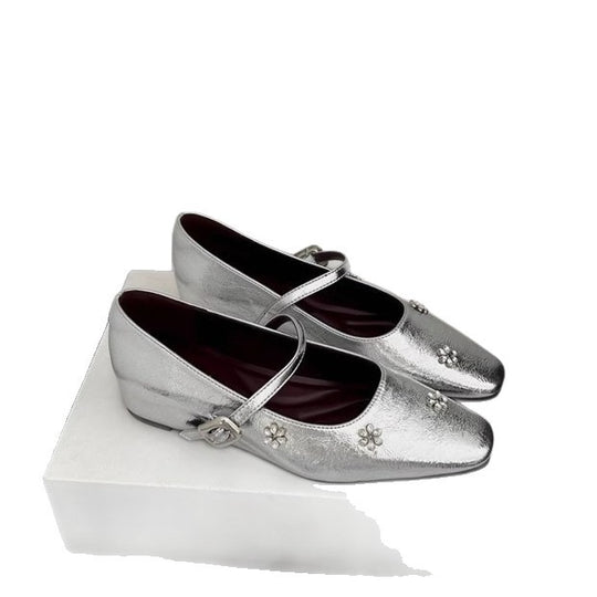 Damen modische Mary Jane Ballerinas mit eleganter Breite und verziertem Design EB