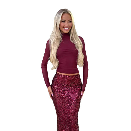 Damen Glamouröses Pailletten-Maxi-Rockkleid mit figurbetontem Oberteil und elegantem Schnitt EB
