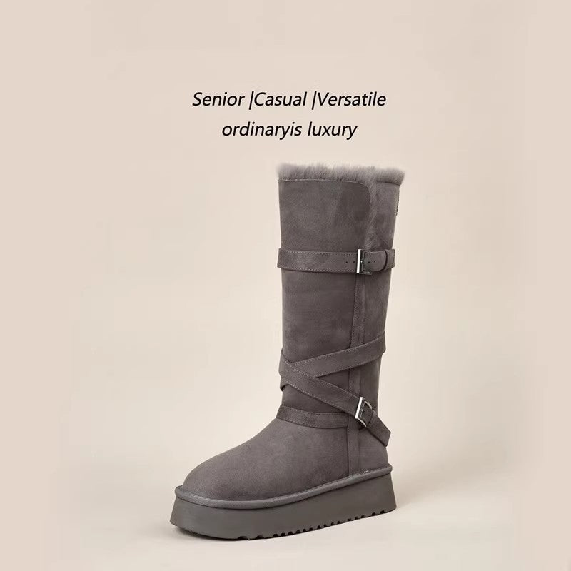 Damen elegante langschaft Stiefel mit verstellbaren Schnallen und rutschfester Sohle EB