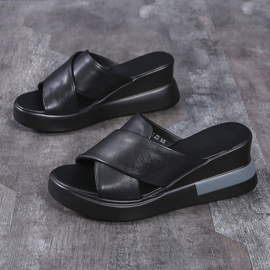 Damen Wedge-Pantoletten mit minimalistischer Querriemen und komfortabler Sohle EB