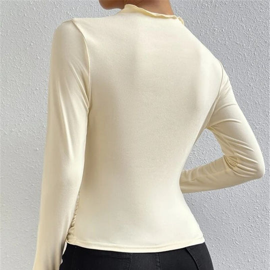 Damen nan tailliertes Langarmshirt mit seitlicher Raffung und weiter Schulterpartie EB