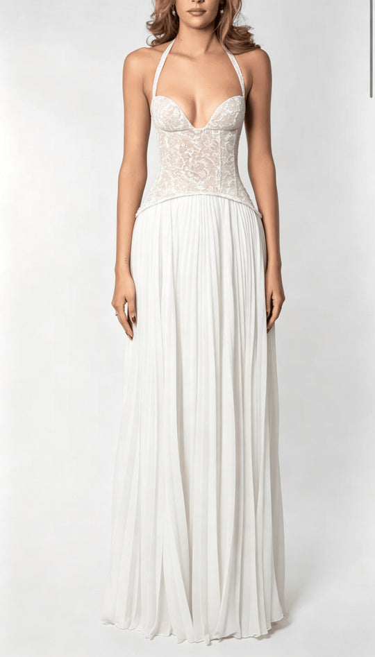 Damen nan elegantes Abendkleid mit Spitzenkorsett und plissiertem Maxirock EB