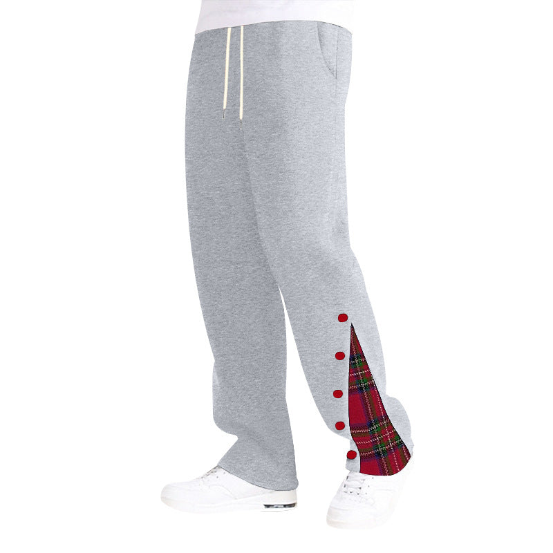 Herren bequeme Freizeithose mit seitlichen Knopfdetails und Karomuster EB