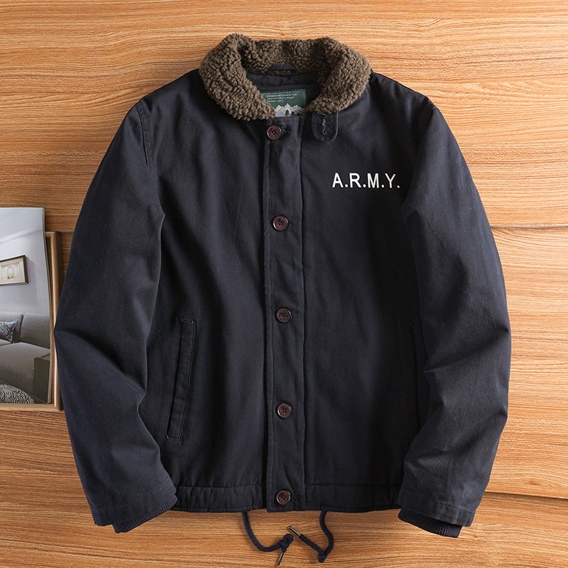 Herren nan militärisch inspirierte Canvasjacke mit Teddykragen, isolierender Innenlage und Kordelzug EB