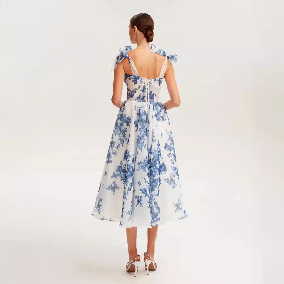 Damen Midikleid mit floralem Spitzenoberteil und zarten Rüschendetails EB