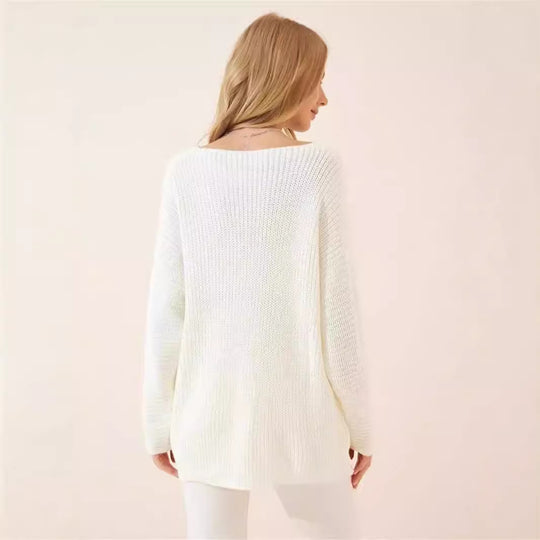 Damen lässiger V-Ausschnitt Pullover mit strukturiertem Strickmuster EB
