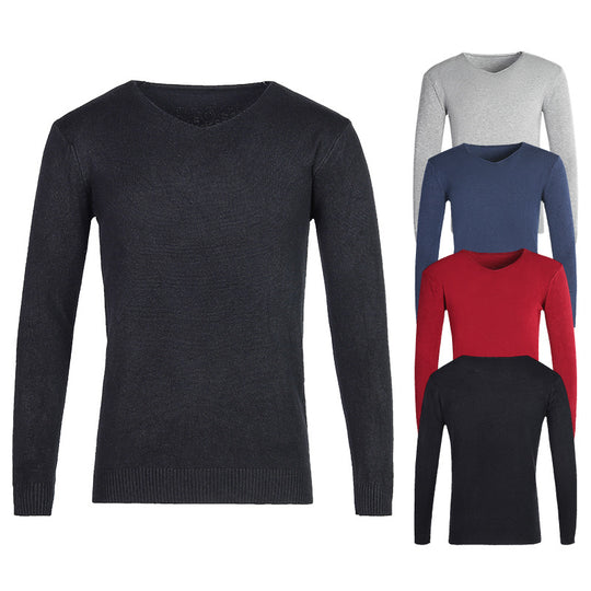 Herren nan feiner V-Ausschnitt-Pullover aus Baumwoll-Merino-Mix mit schmaler Silhouette EB