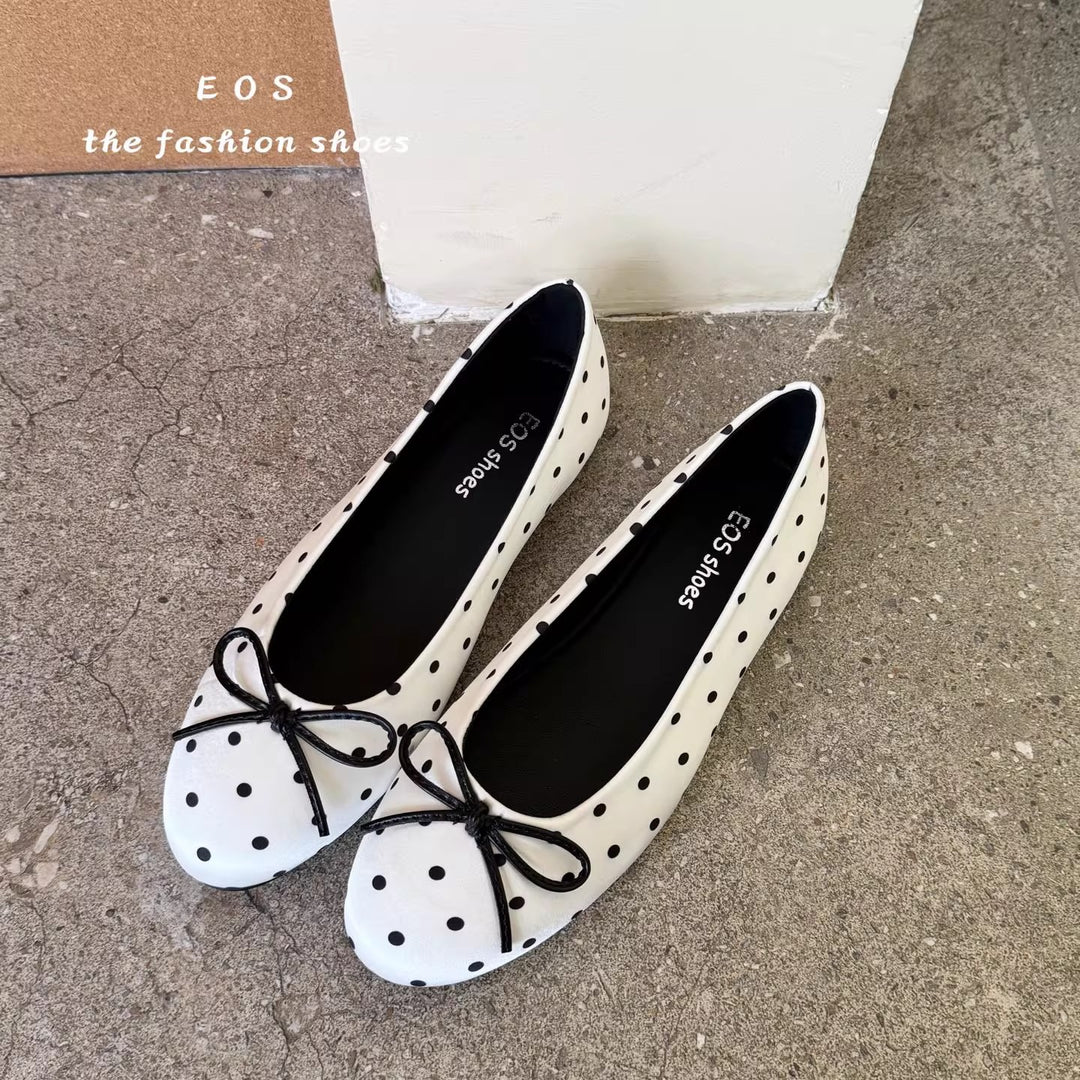 Damen Ballerinas mit modischem Punkte-Design und dekorativem Schleifenakzent EB