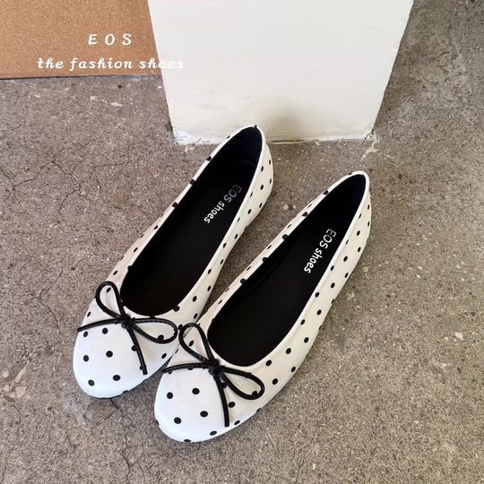 Damen Ballerinas mit modischem Punkte-Design und dekorativem Schleifenakzent EB
