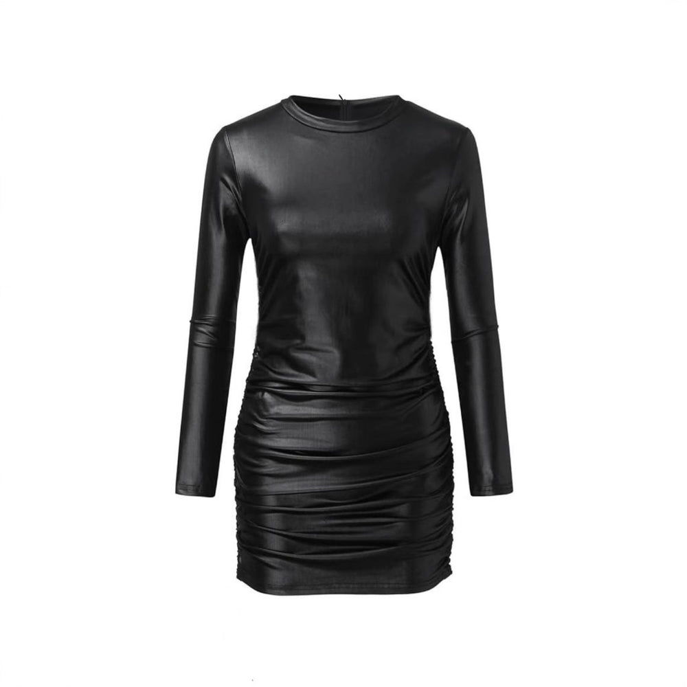Damen Figurbetontes Kunstlederkleid mit Rüschen EB