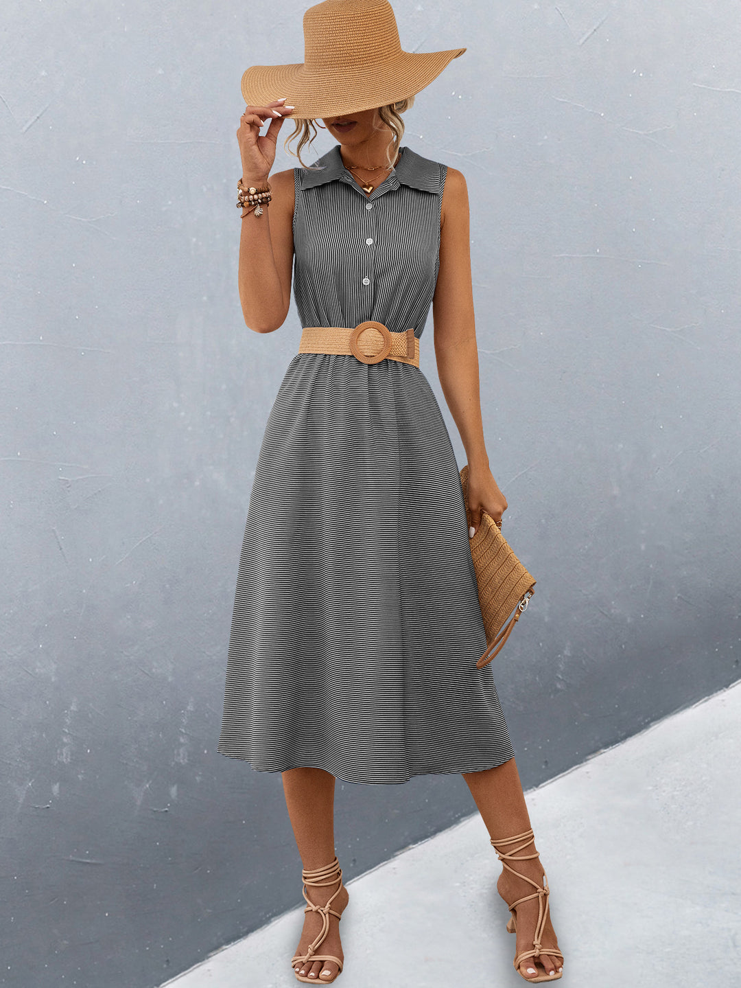 Damen Schickes Hemdblusenkleid mit tailliertem Gürtel und femininer Silhouette EB
