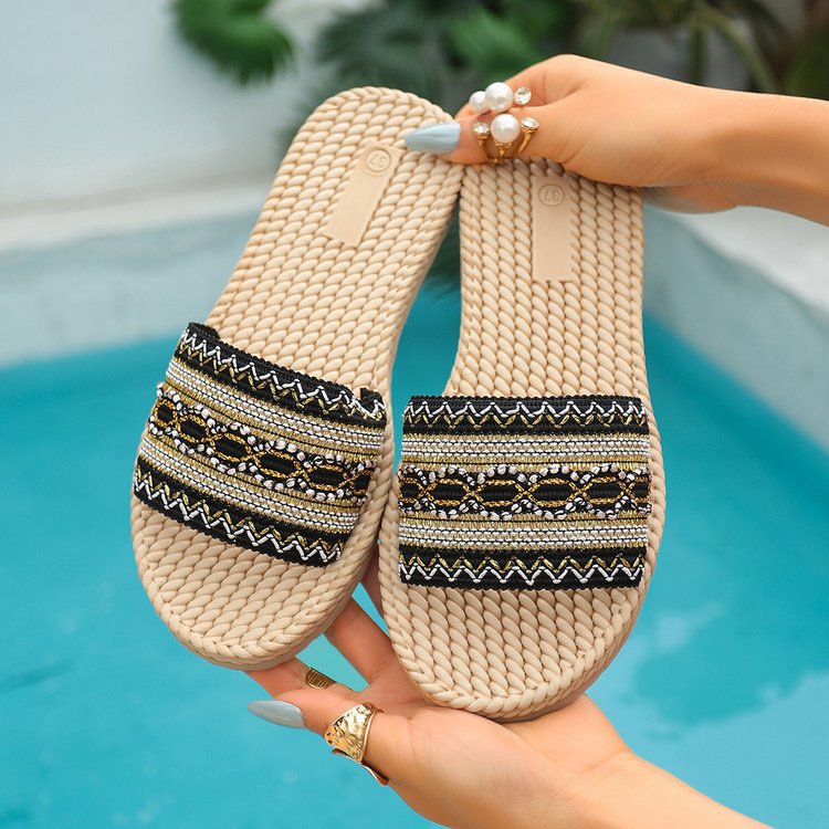 Damen Slide-Sandalen mit bunten Strassapplikationen EB