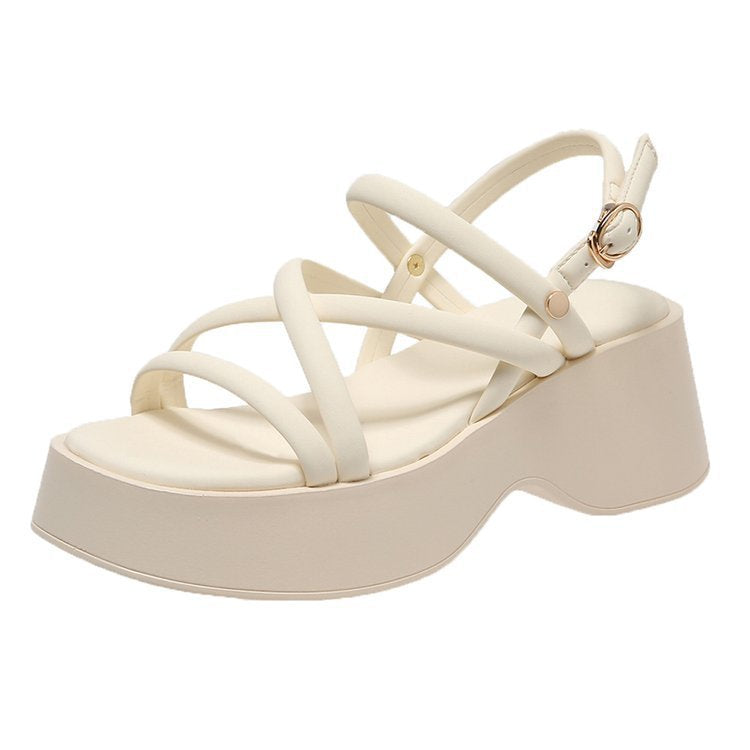 Damen geschlossene Plateau-Sandalen mit braunem Riemendesign EB