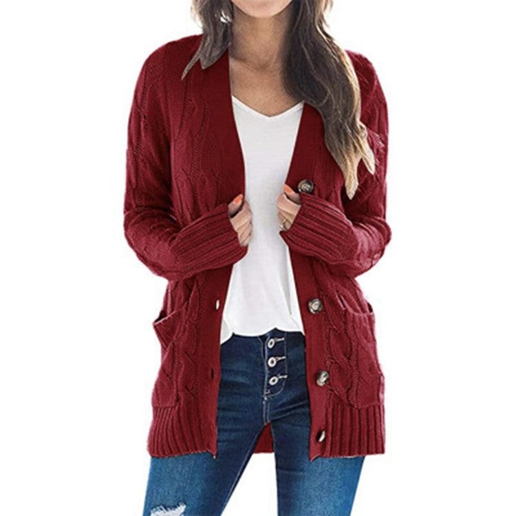 Damen Grobstrickjacke mit seitlichen Taschen und attraktivem Zopfmuster EB